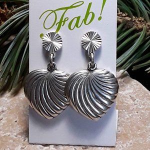 Vintage Taxco Mexico Sterling Modernist Heart Dangle Post Earrings